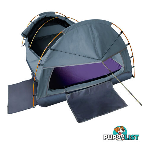 King Single Camping Canvas Swag Tent Navy w/ Air Pillow