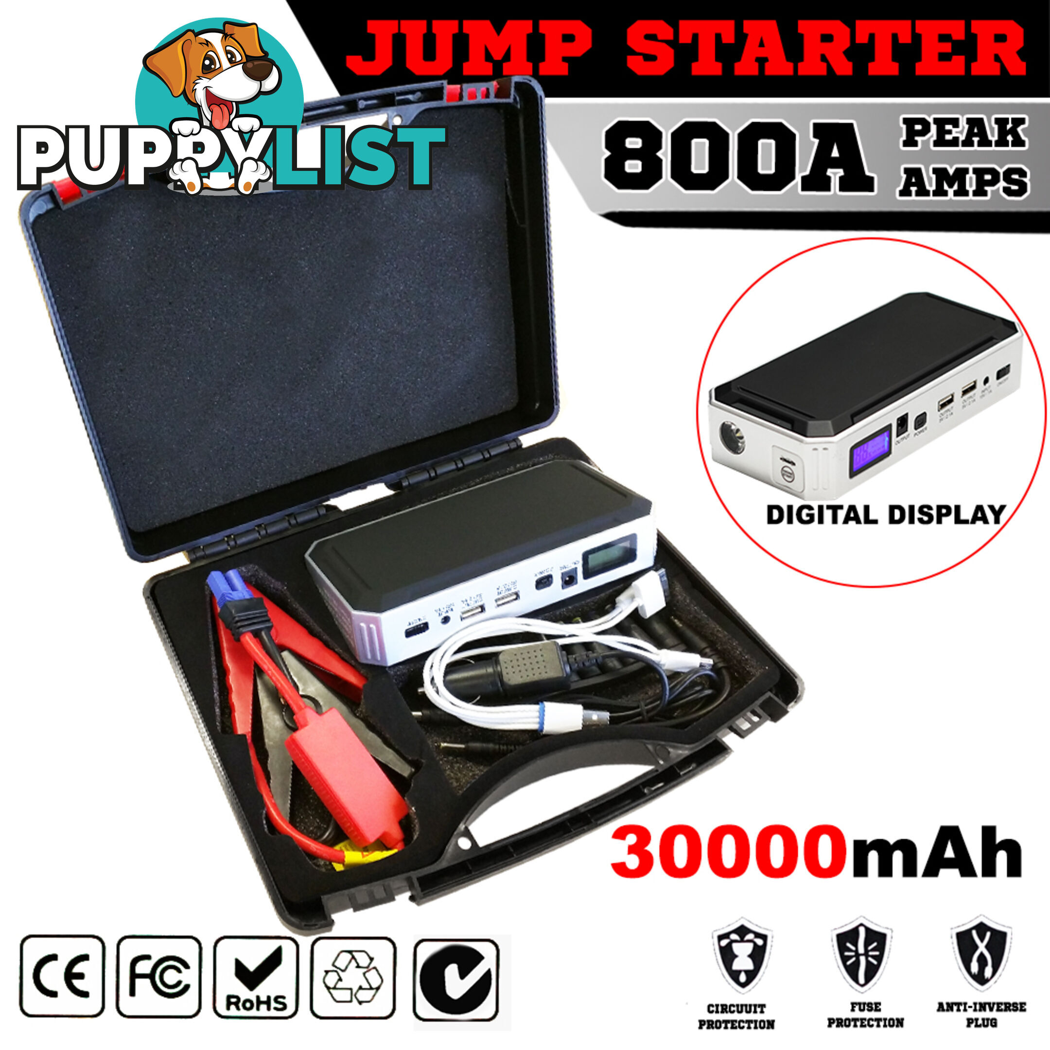 Portable Emergency Jump Starter 30000mAh Backup Power Bank Car Charger 12V 800A