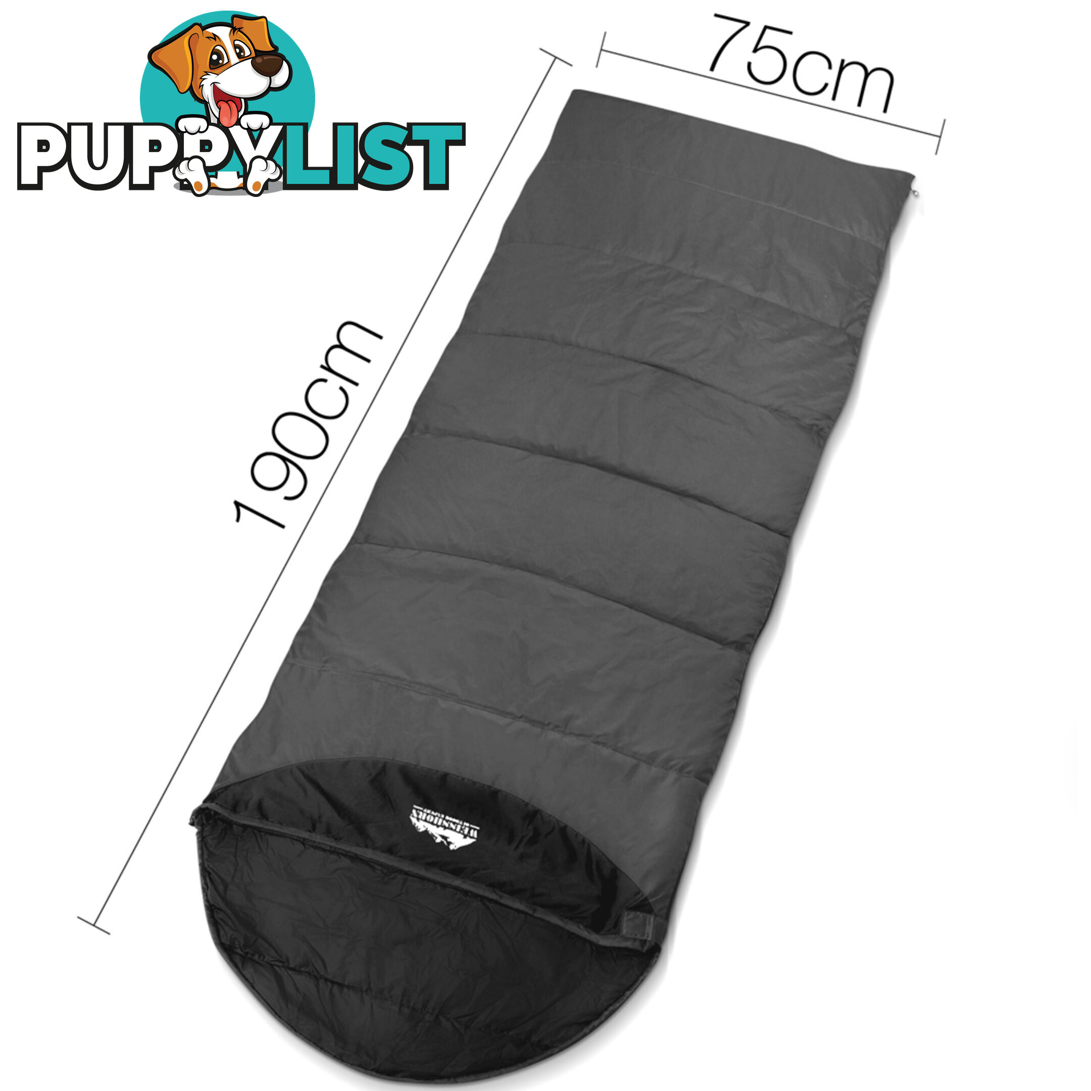 Single Camping Envelope Sleeping Bag Grey Black