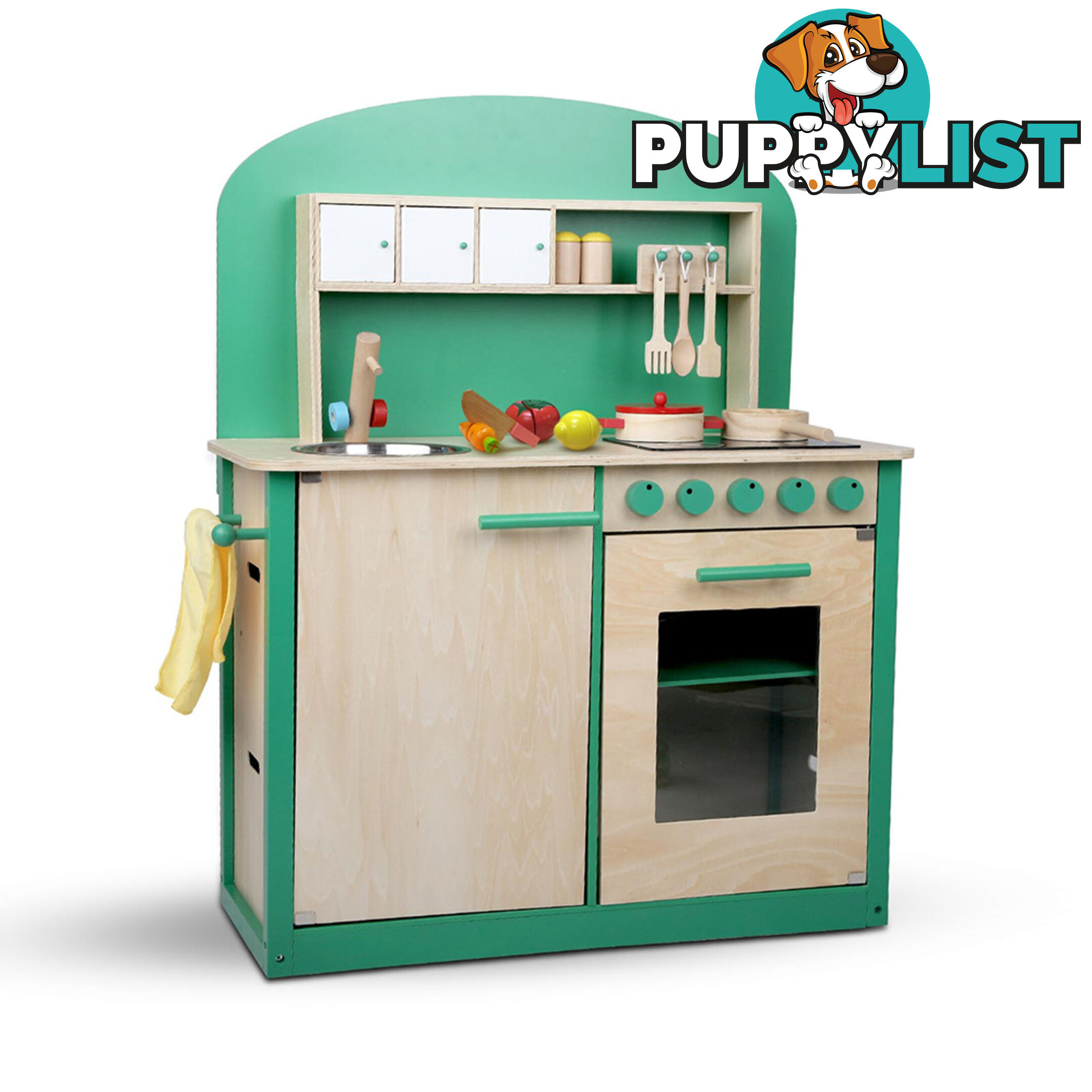 Kids Wooden Play Set Kitchen 8 Piece - Green