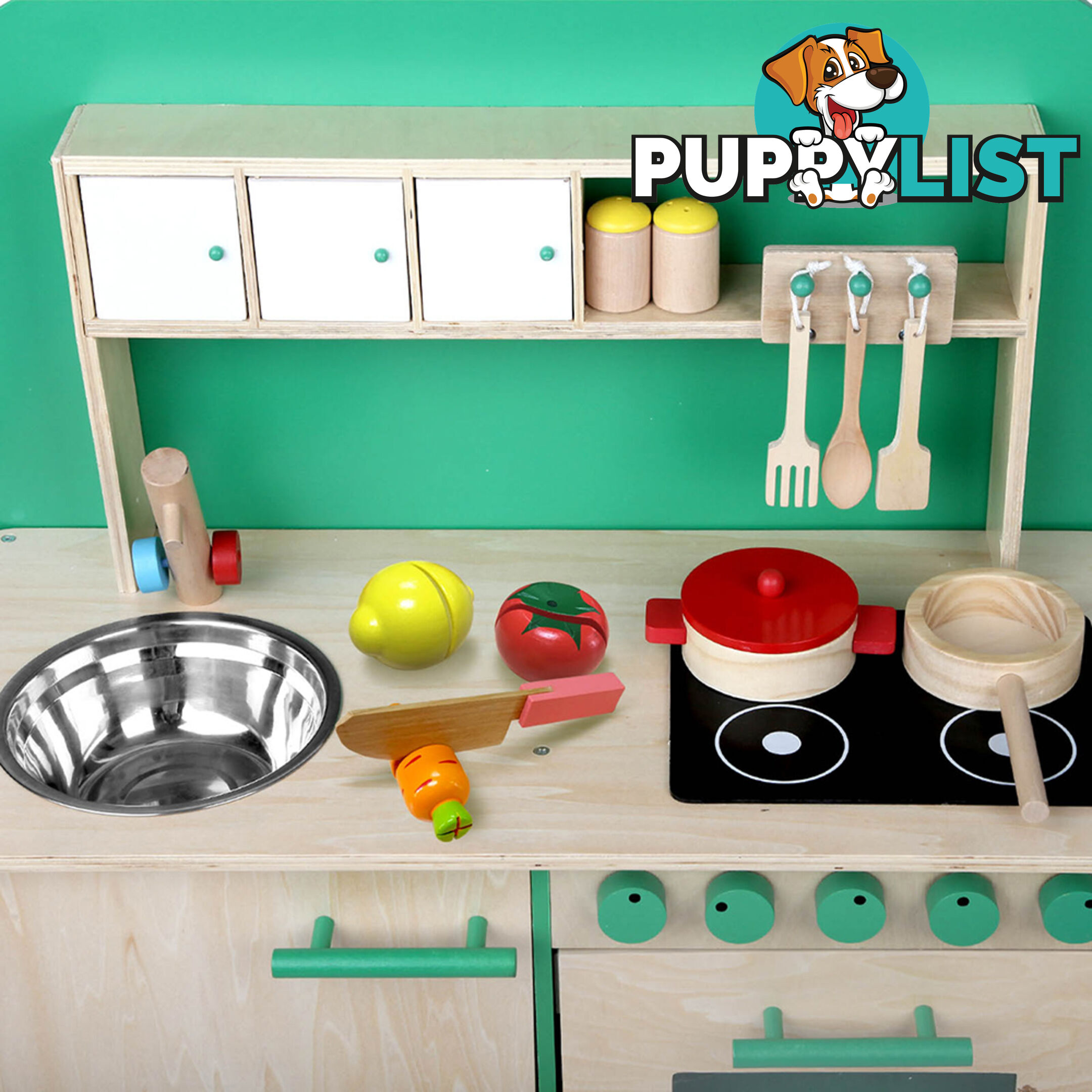 Kids Wooden Play Set Kitchen 8 Piece - Green