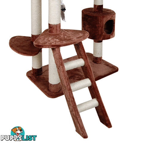 Multi Level Cat Scratching Poles Tree w/ Ladder Brown