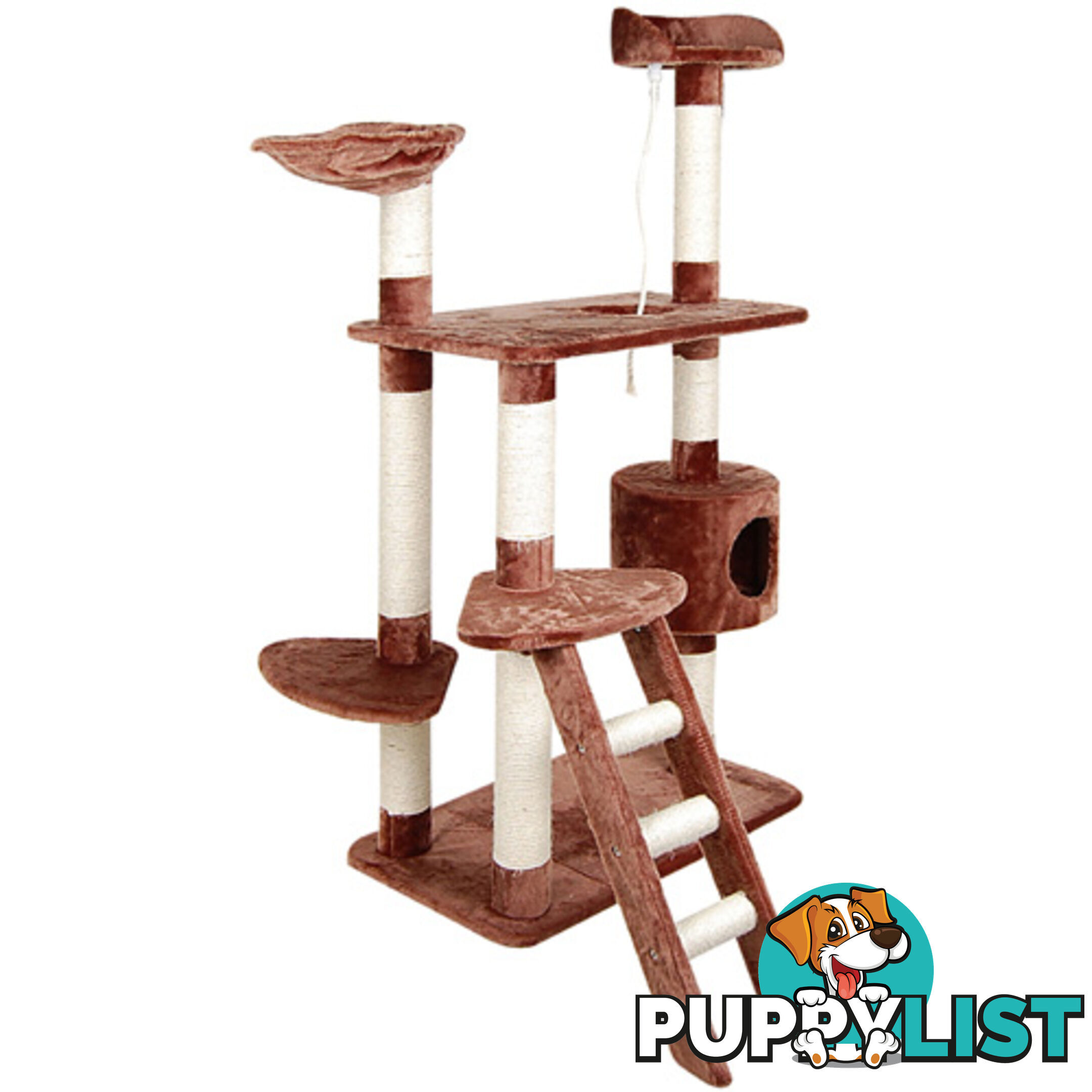 Multi Level Cat Scratching Poles Tree w/ Ladder Brown