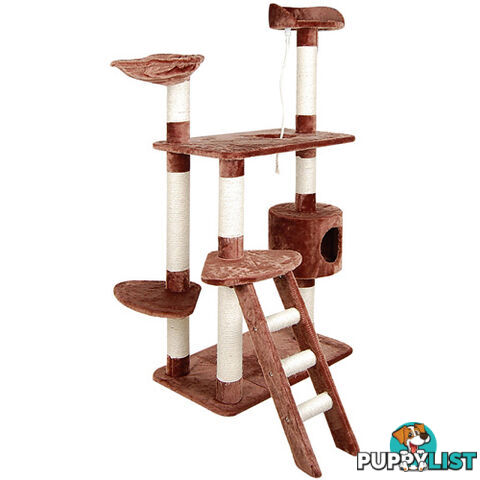 Multi Level Cat Scratching Poles Tree w/ Ladder Brown