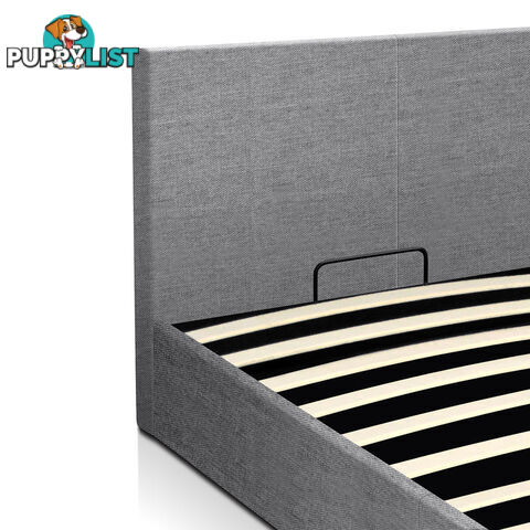 Deluxe Gas Lift Linen Fabric Storage Bed Frame Double Grey