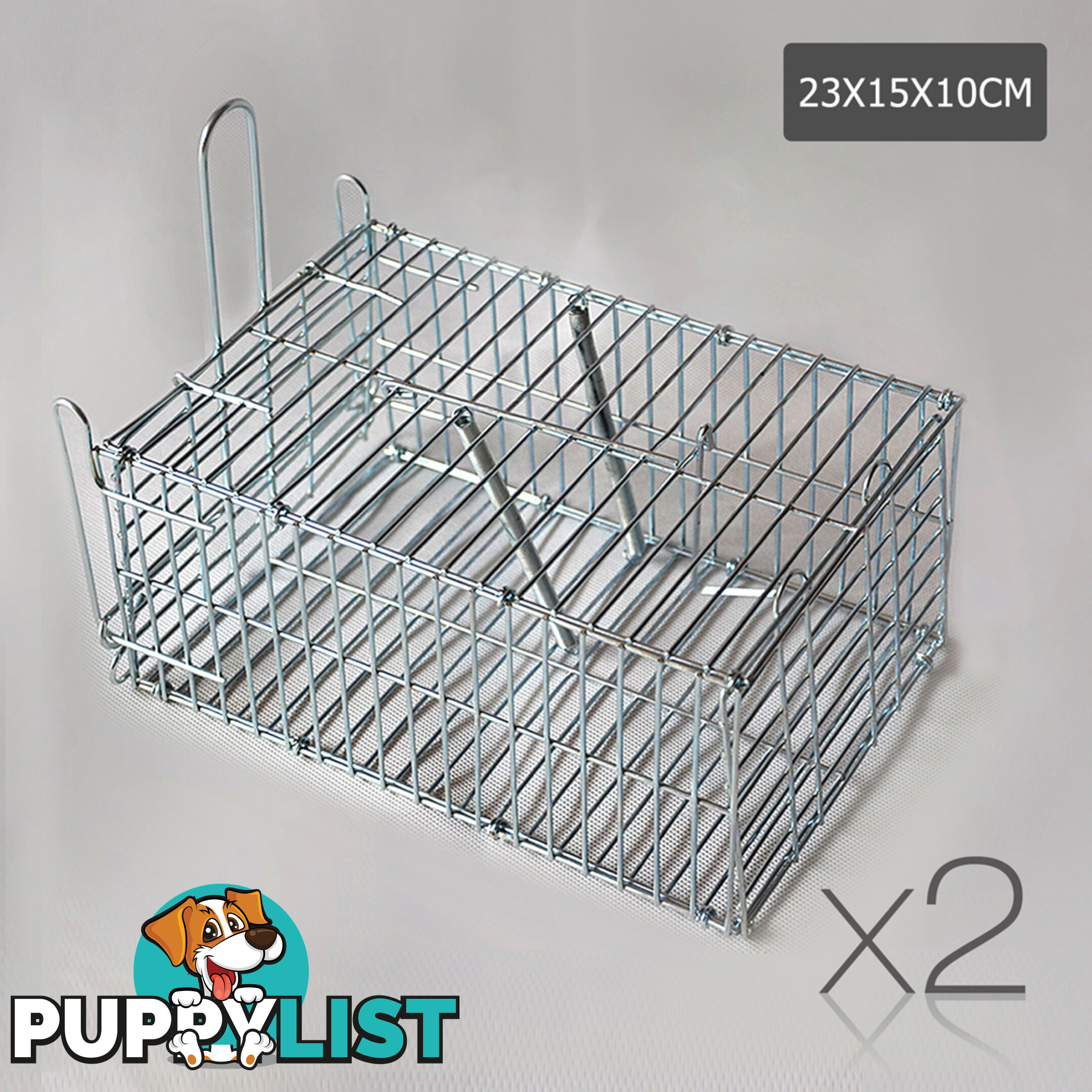 Set of 2 Humane Animal Trap Cage 23 x 15 x 10cm Silver