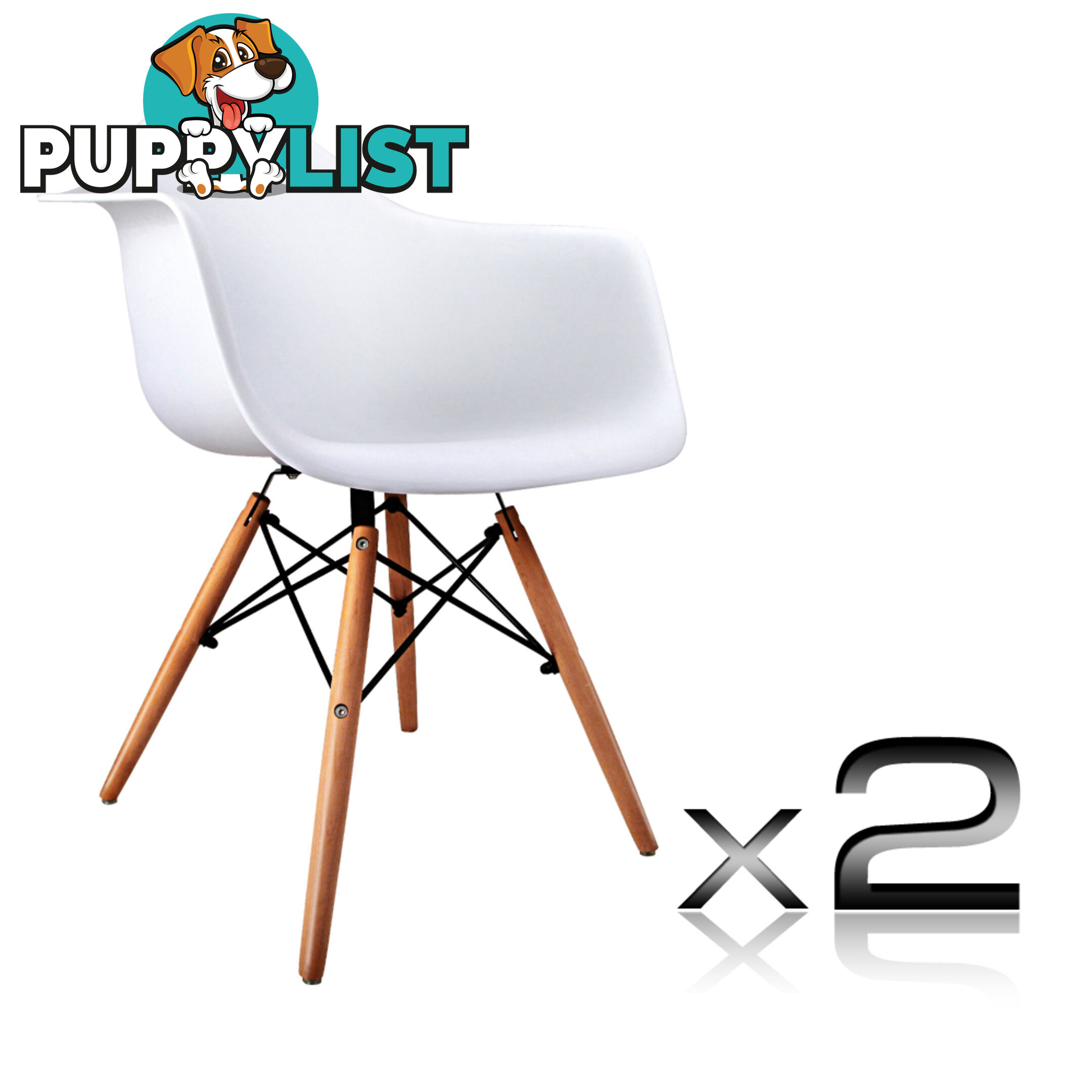 Set of 2 Replica Eames Cafe Chairs Beech White