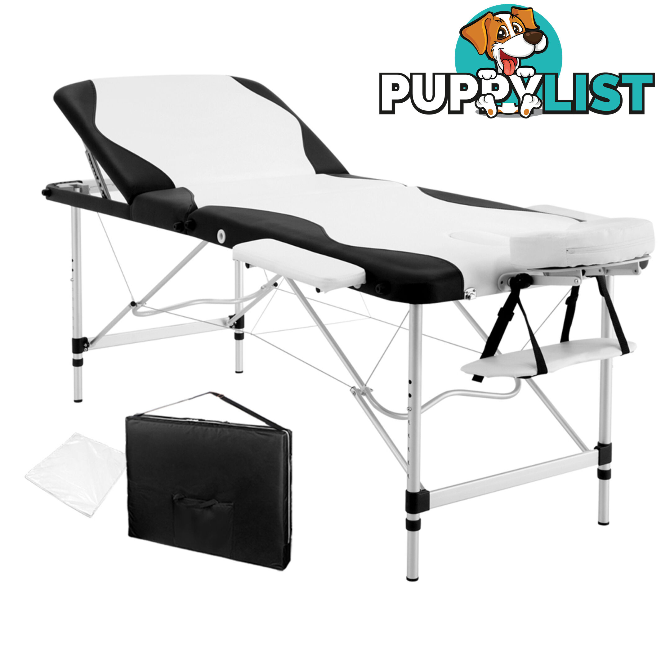 Portable Aluminium 3 Fold Massage Table Chair Bed Black White 75cm