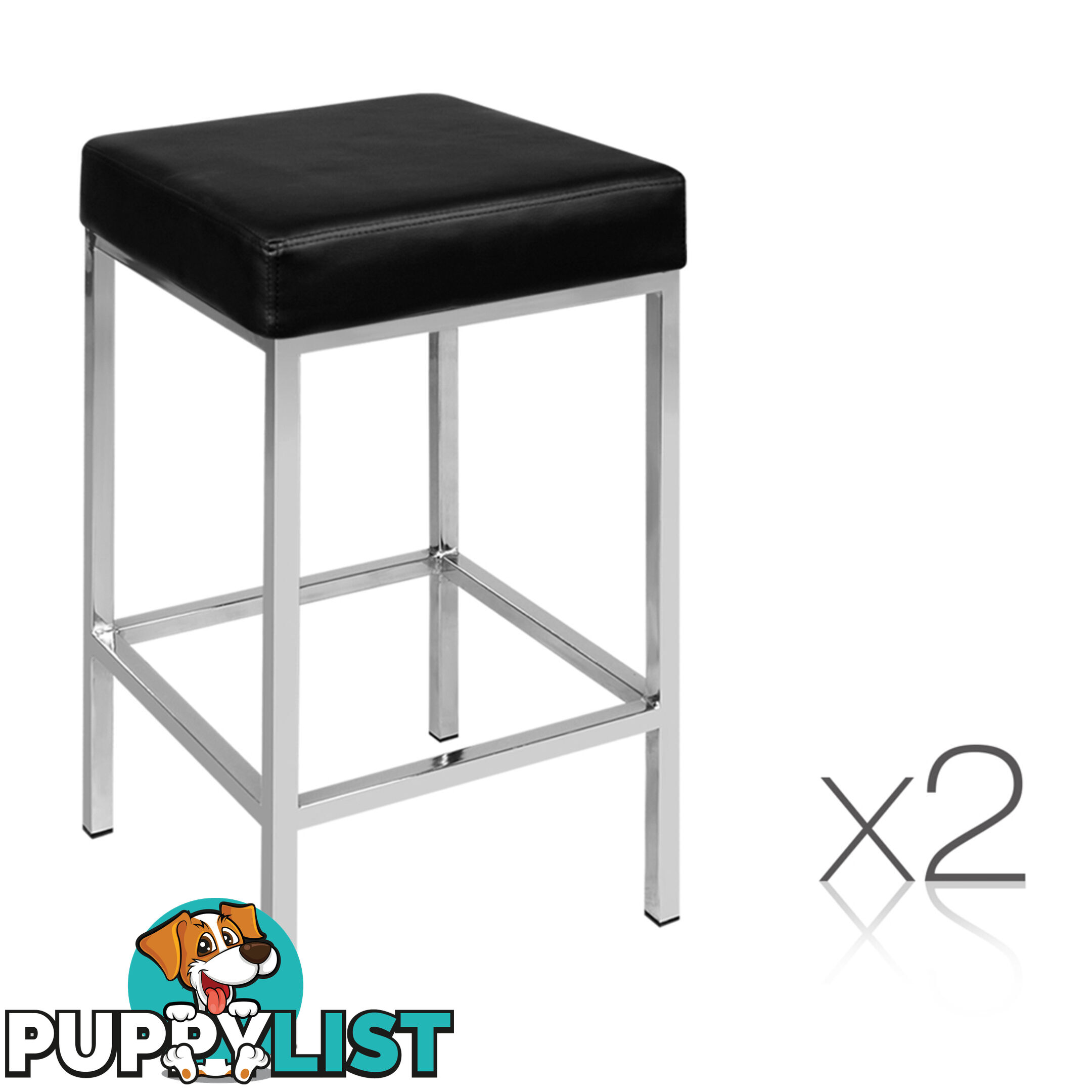 Set of 2 PU Leather Kitchen Bar Stool Black