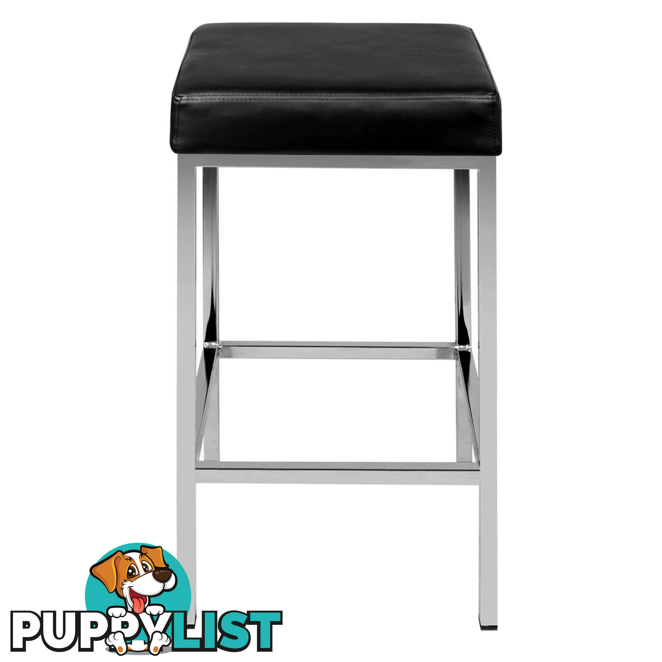 Set of 2 PU Leather Kitchen Bar Stool Black