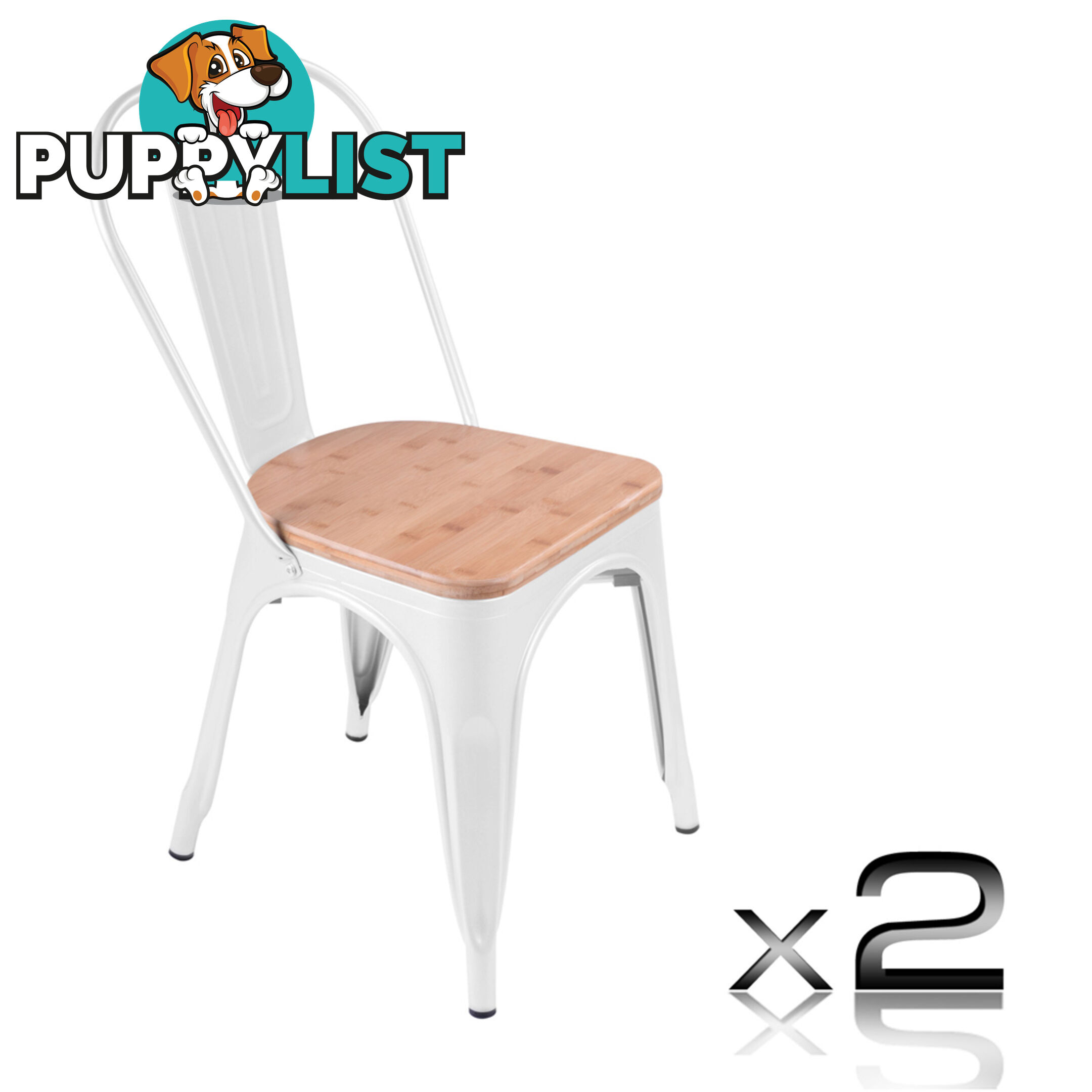 Set of 2 Replica Tolix Dining Metal Chair Bamboo Seat Gloss White