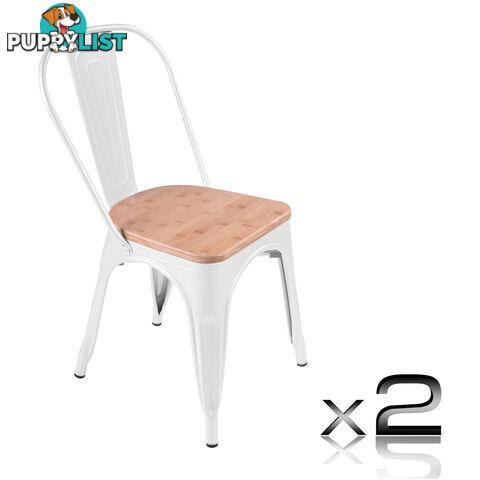 Set of 2 Replica Tolix Dining Metal Chair Bamboo Seat Gloss White