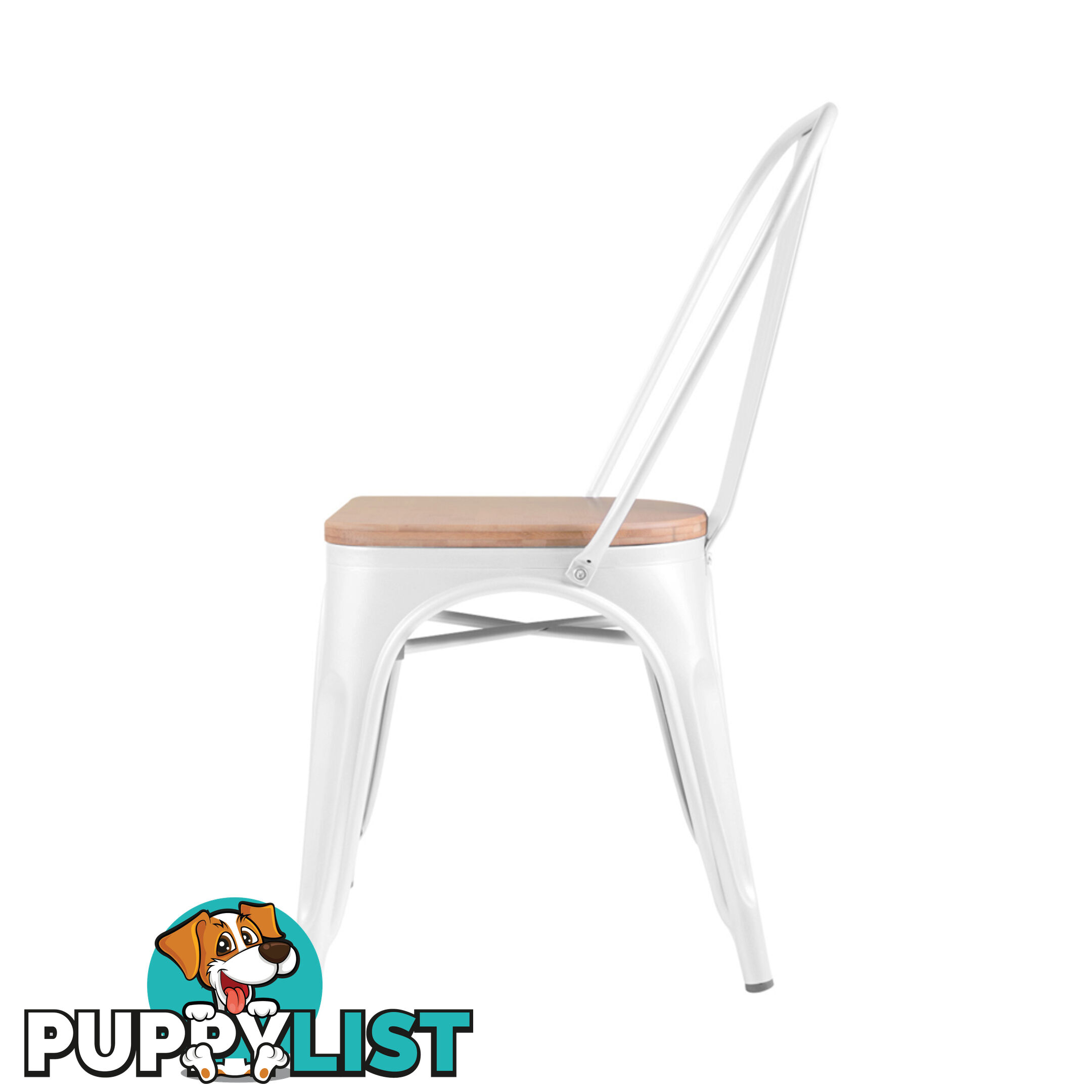 Set of 2 Replica Tolix Dining Metal Chair Bamboo Seat Gloss White