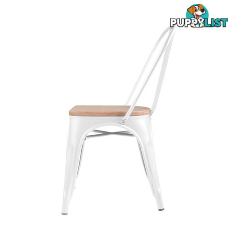 Set of 2 Replica Tolix Dining Metal Chair Bamboo Seat Gloss White