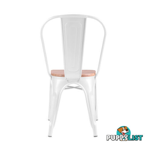 Set of 2 Replica Tolix Dining Metal Chair Bamboo Seat Gloss White