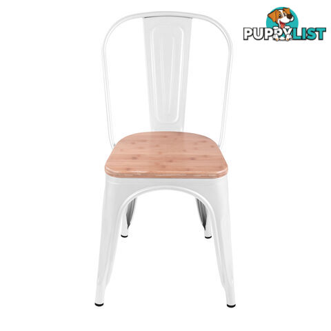 Set of 2 Replica Tolix Dining Metal Chair Bamboo Seat Gloss White