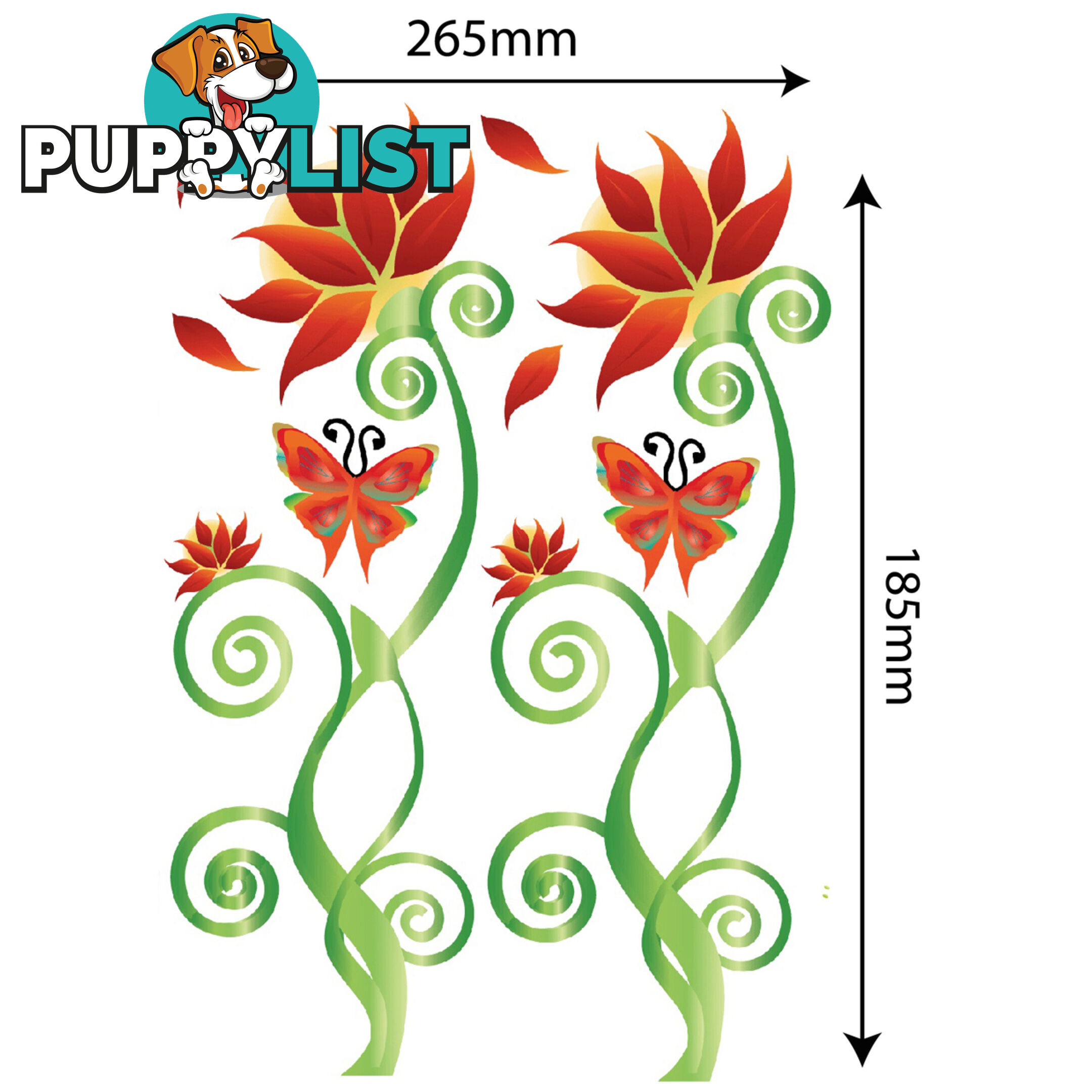 Medium Size Adorable Red Flower Vine Wall Stickers - Totally Movable