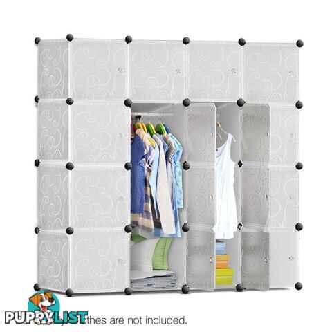 16 Cube Storage Cabinet with Hanging Bars - White