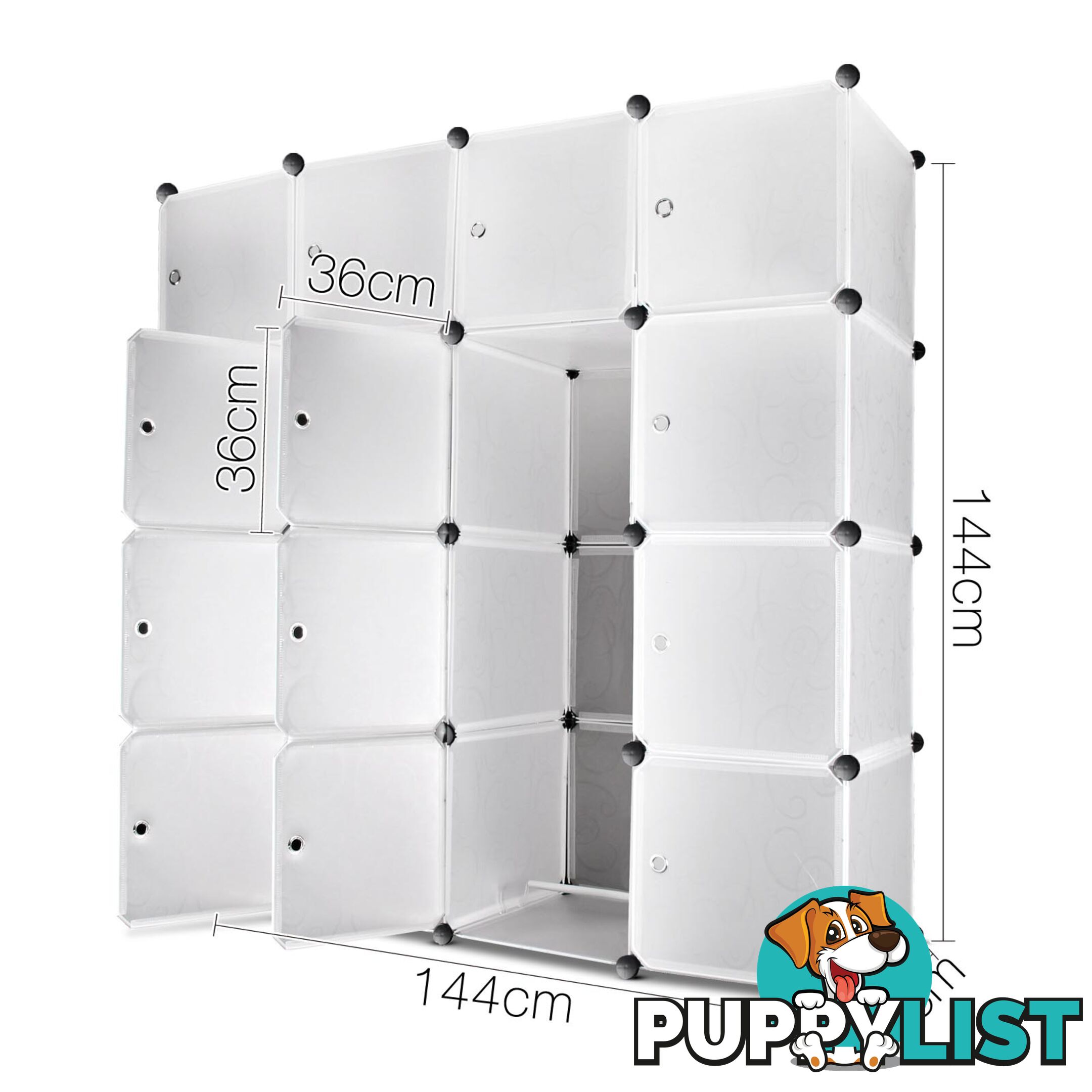 16 Cube Storage Cabinet with Hanging Bars - White