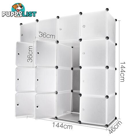 16 Cube Storage Cabinet with Hanging Bars - White