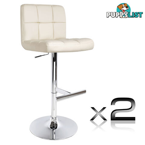 Set of 2 PU Leather Kitchen Bar Stool Beige