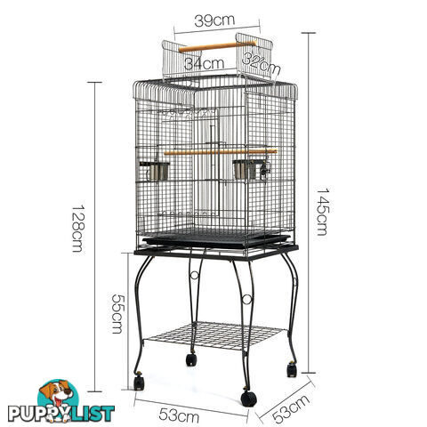 Parrot Pet Aviary Bird Cage w/ Open Roof 145cm Black