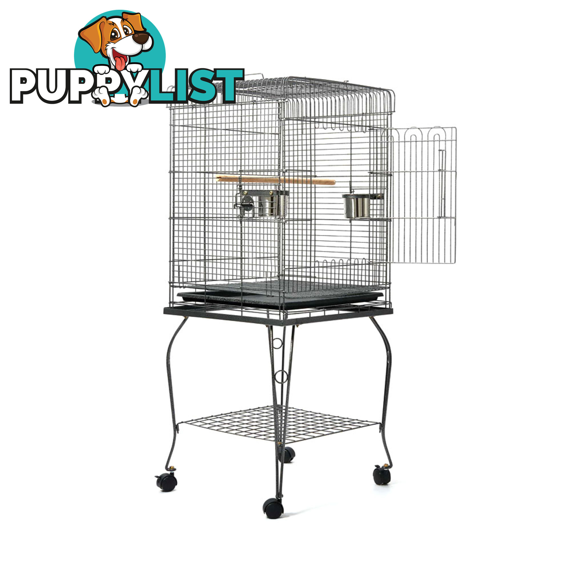 Parrot Pet Aviary Bird Cage w/ Open Roof 145cm Black