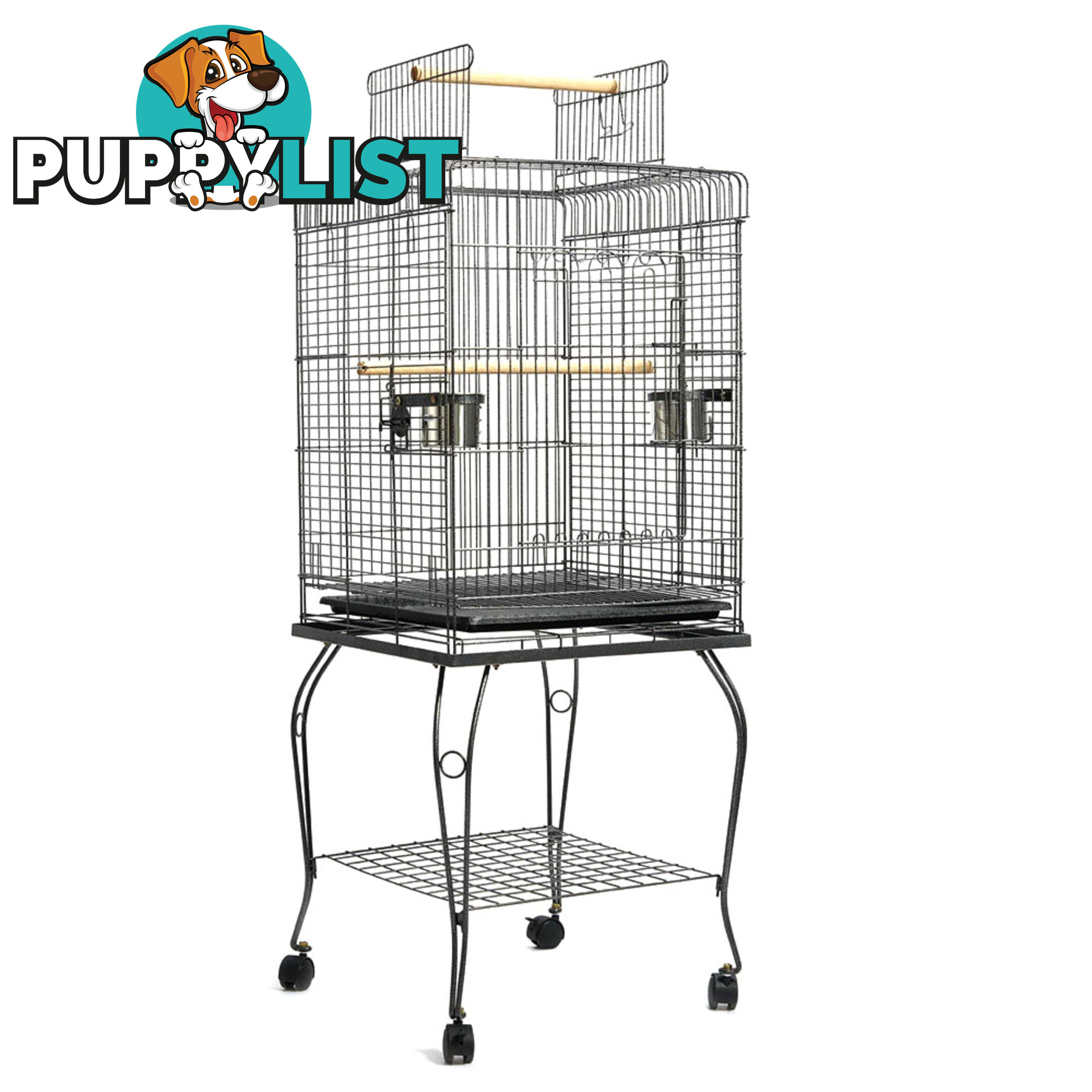 Parrot Pet Aviary Bird Cage w/ Open Roof 145cm Black