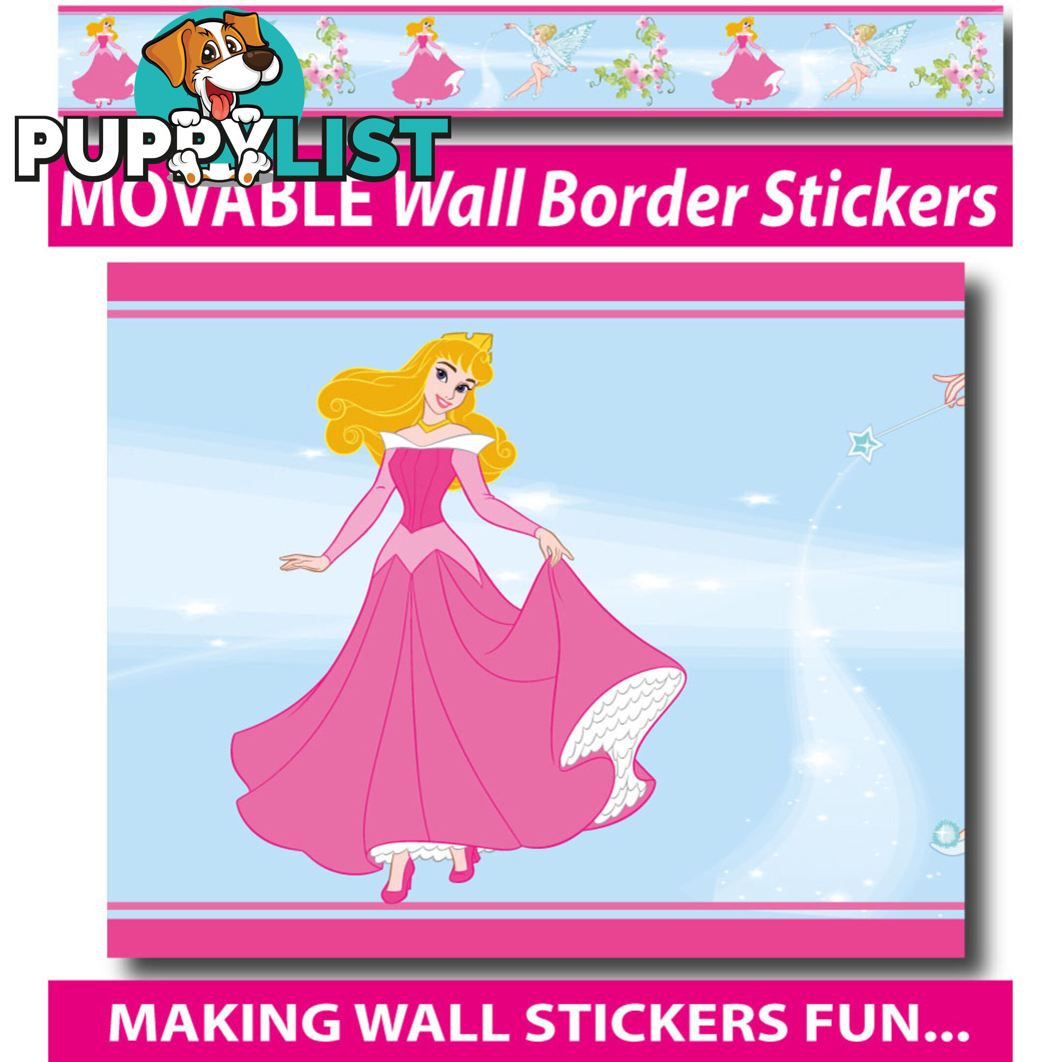 Girls Princess Wall Border Stickers - Totally Movable