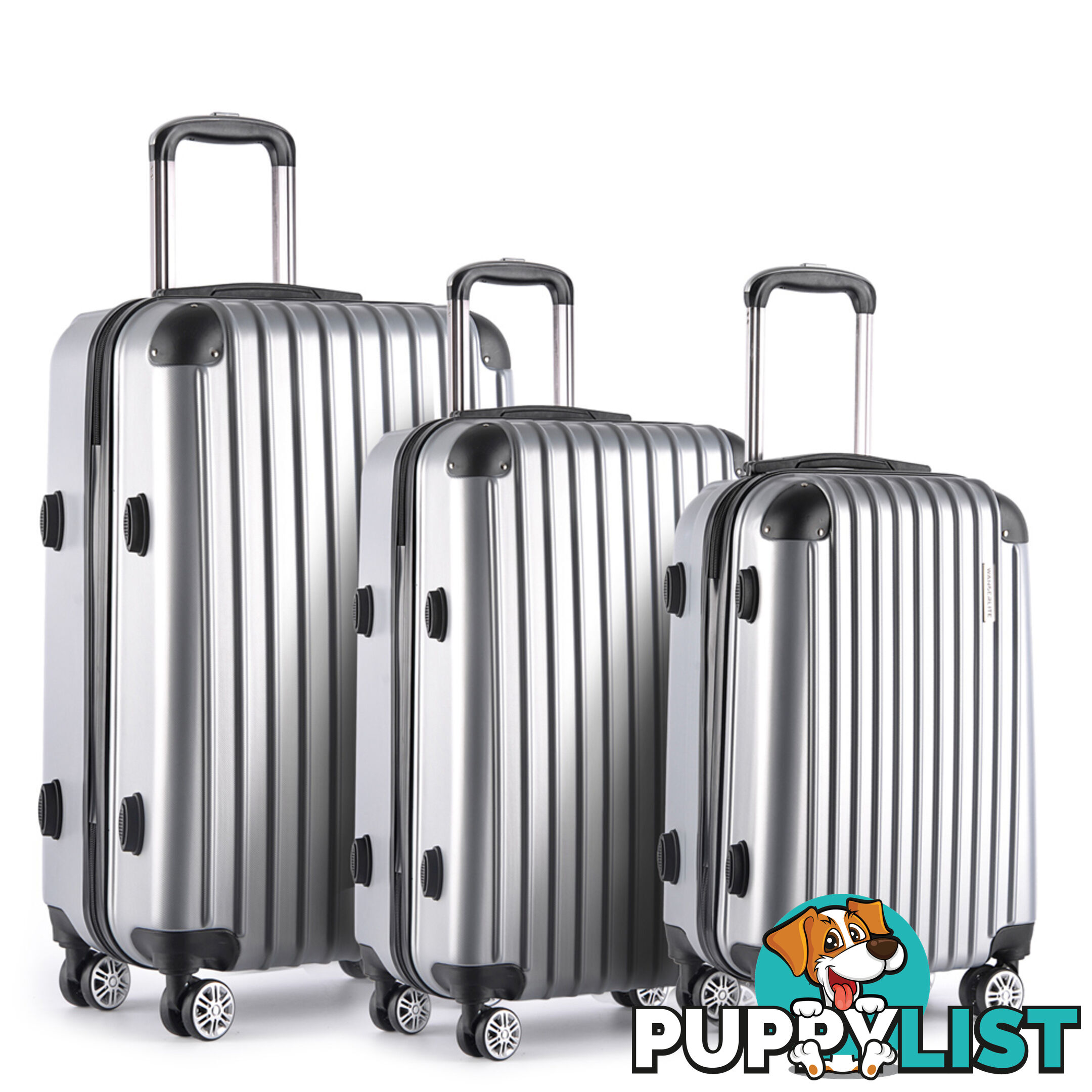 Set of 3 Hard Shell Travel Luggage with TSA Lock - Silver