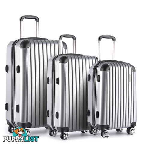 Set of 3 Hard Shell Travel Luggage with TSA Lock - Silver