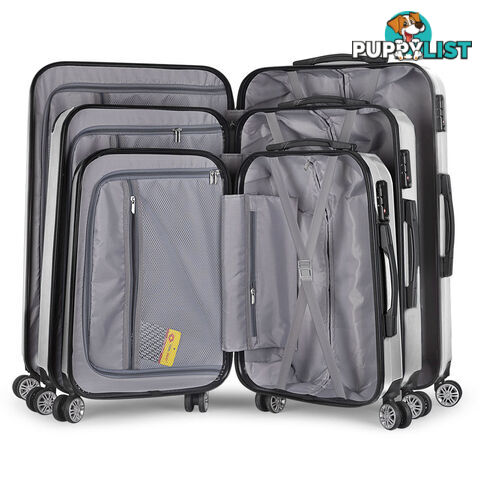 Set of 3 Hard Shell Travel Luggage with TSA Lock - Silver