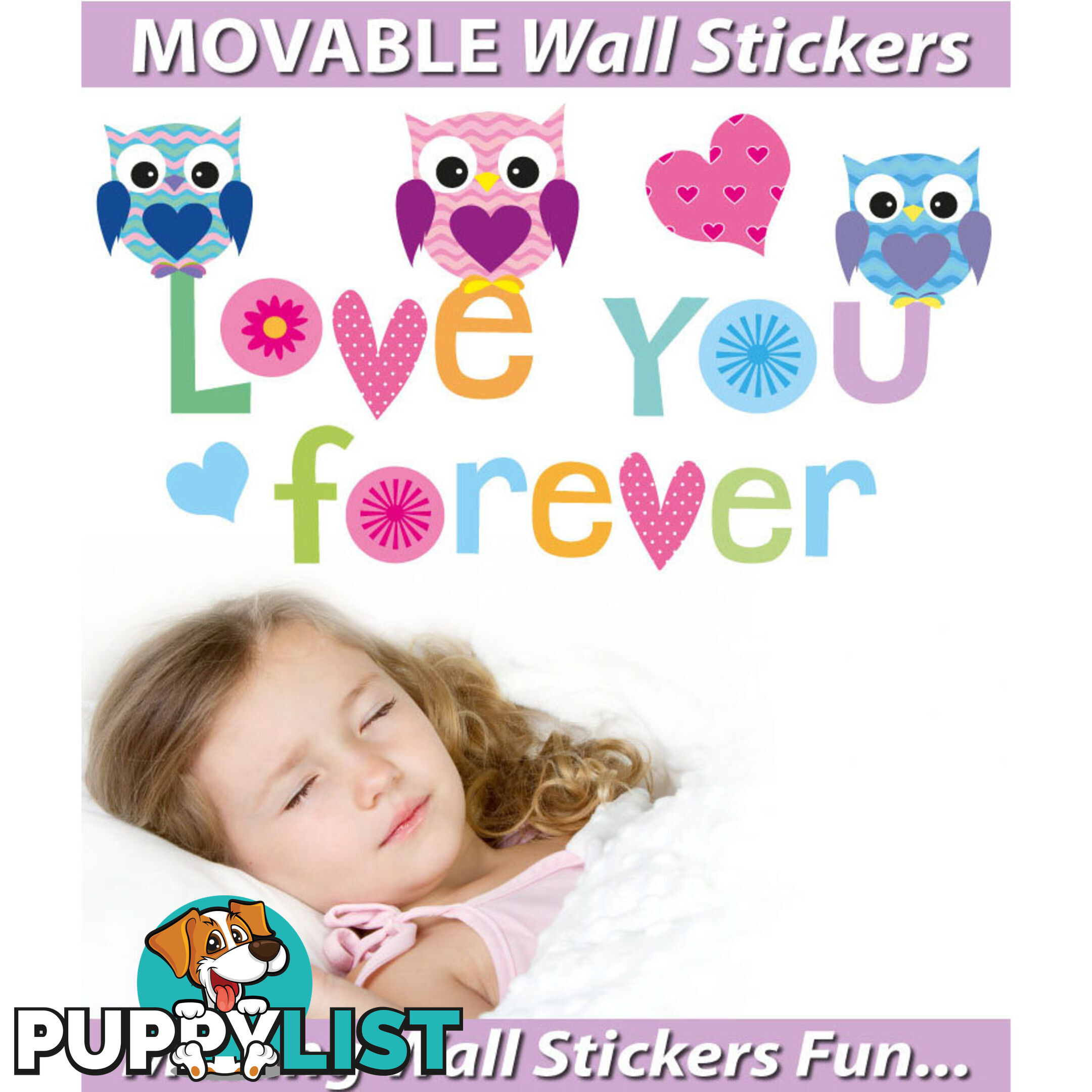 Extra Large Size Love Forever Owls Wall Sticker - Totally Movable