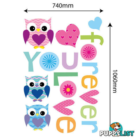 Extra Large Size Love Forever Owls Wall Sticker - Totally Movable