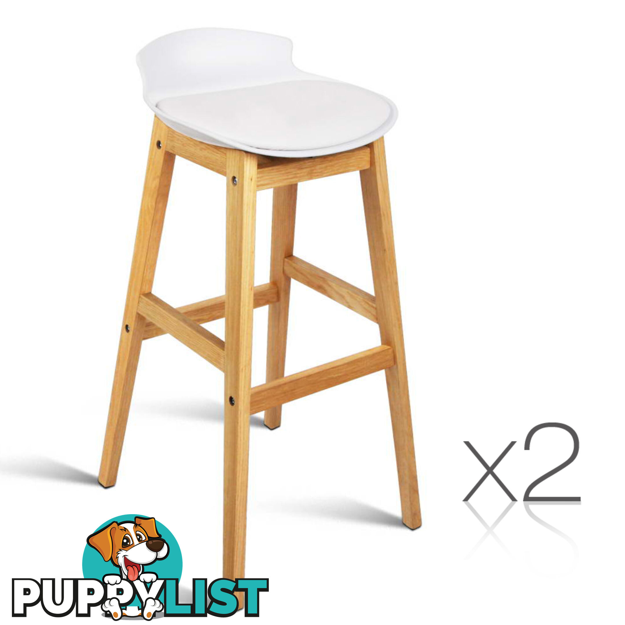 Set of 2 High Seat Back Barstools White