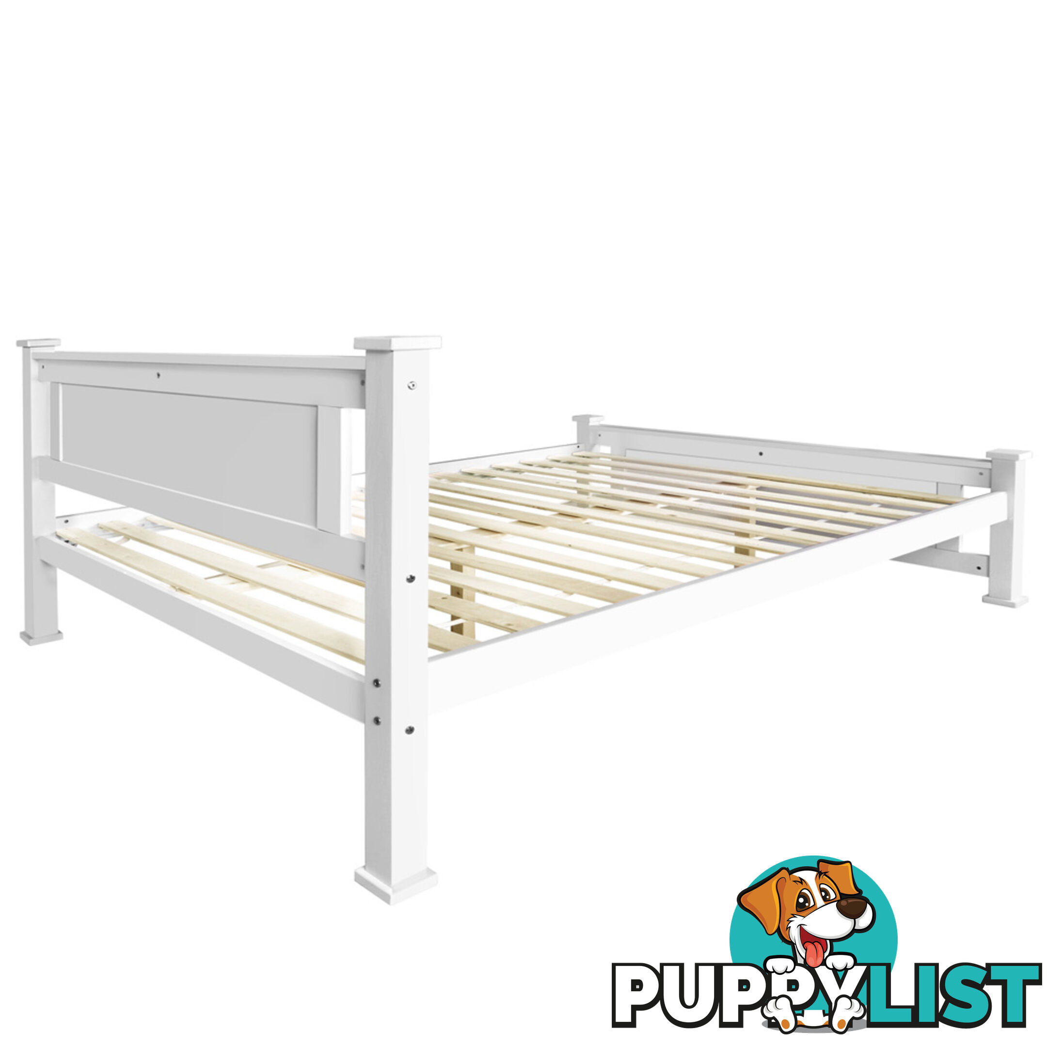 Wooden Bed Frame Pine Wood Queen White