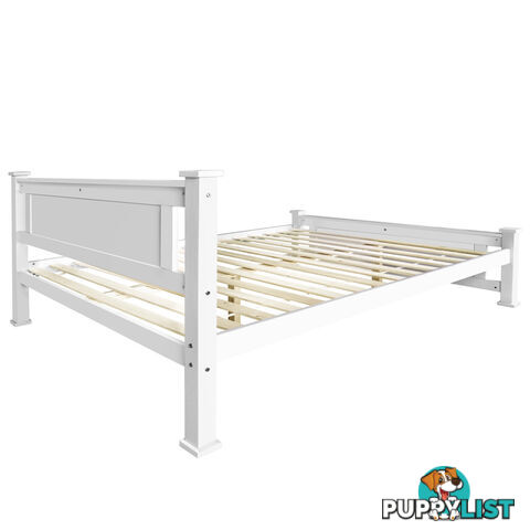 Wooden Bed Frame Pine Wood Queen White