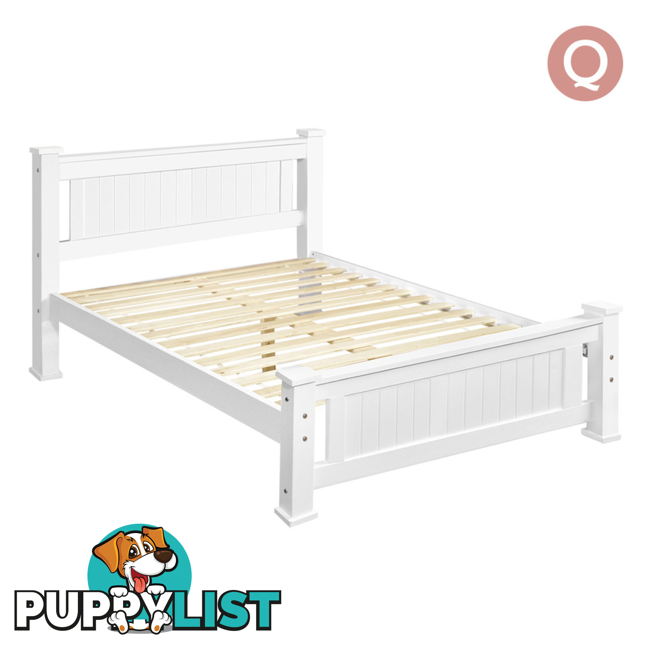 Wooden Bed Frame Pine Wood Queen White