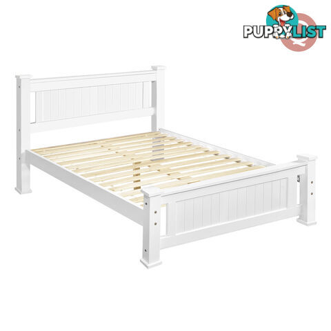 Wooden Bed Frame Pine Wood Queen White