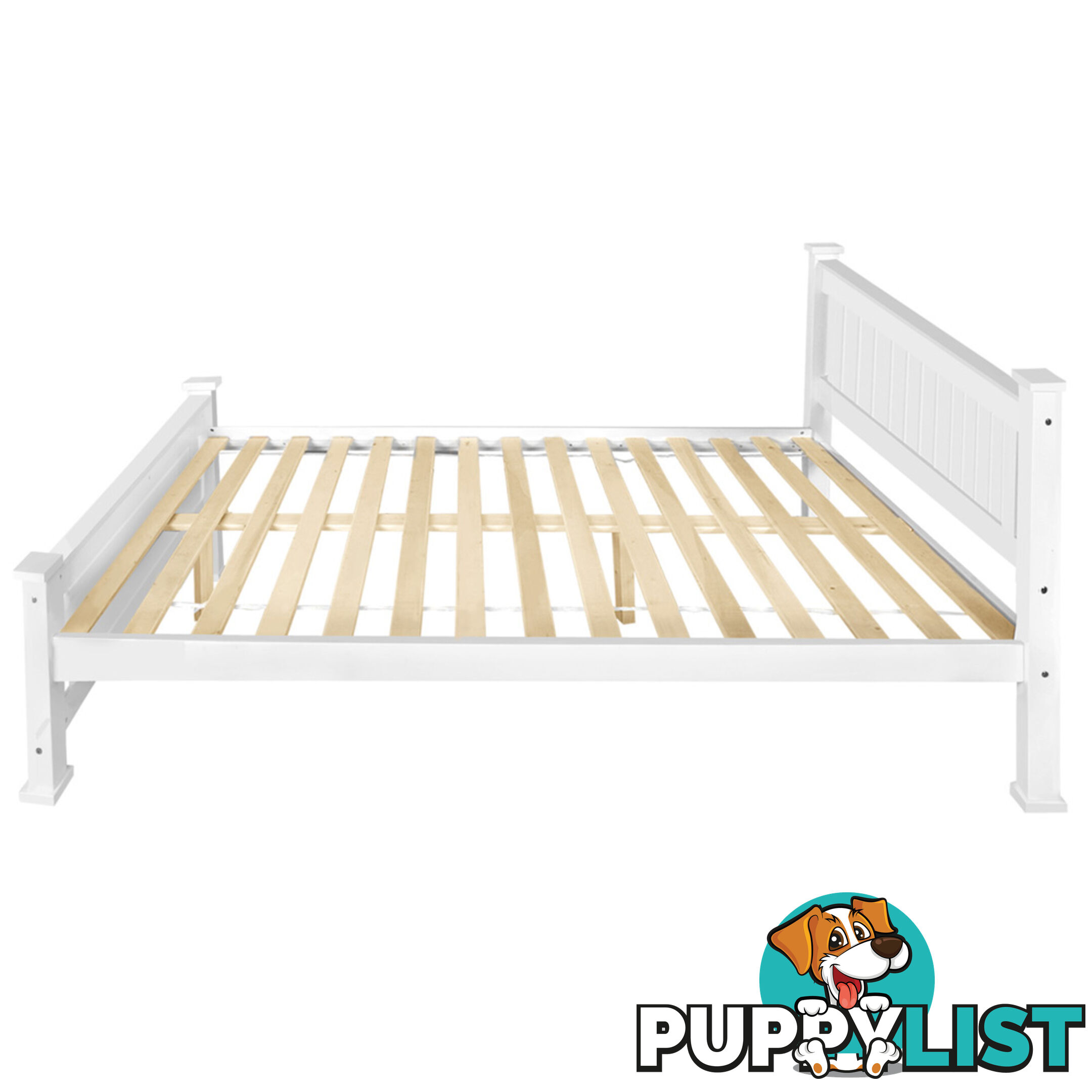 Wooden Bed Frame Pine Wood Queen White