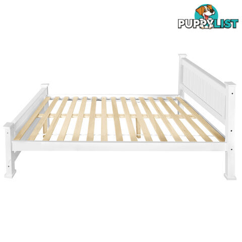 Wooden Bed Frame Pine Wood Queen White