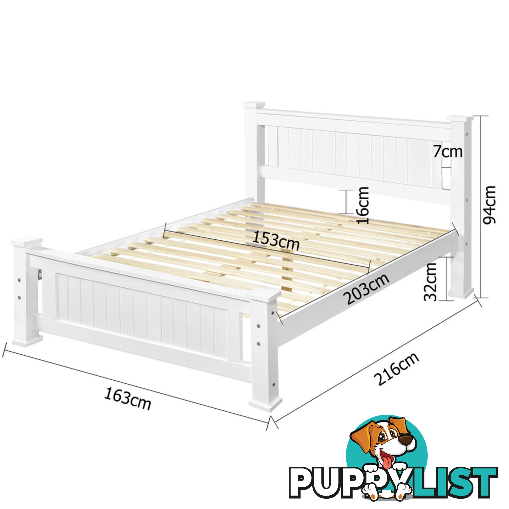 Wooden Bed Frame Pine Wood Queen White