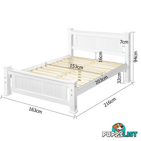 Wooden Bed Frame Pine Wood Queen White