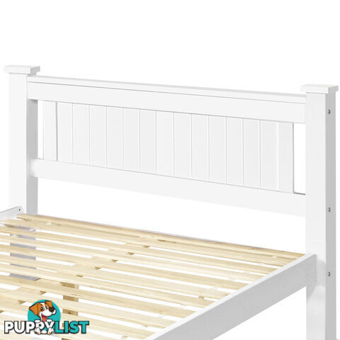 Wooden Bed Frame Pine Wood Queen White