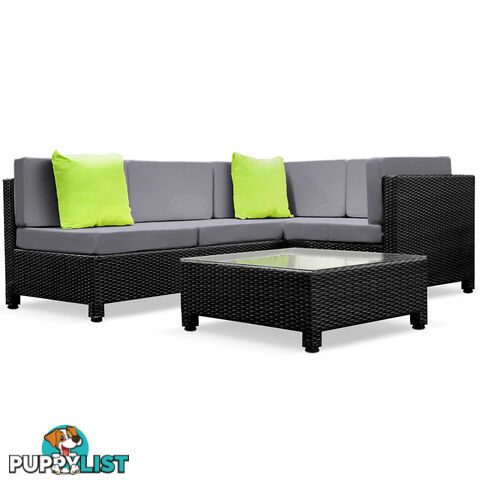 5 pcs Black Wicker Rattan 4 Seater Outdoor Lounge Set Grey