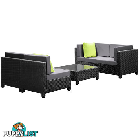 5 pcs Black Wicker Rattan 4 Seater Outdoor Lounge Set Grey