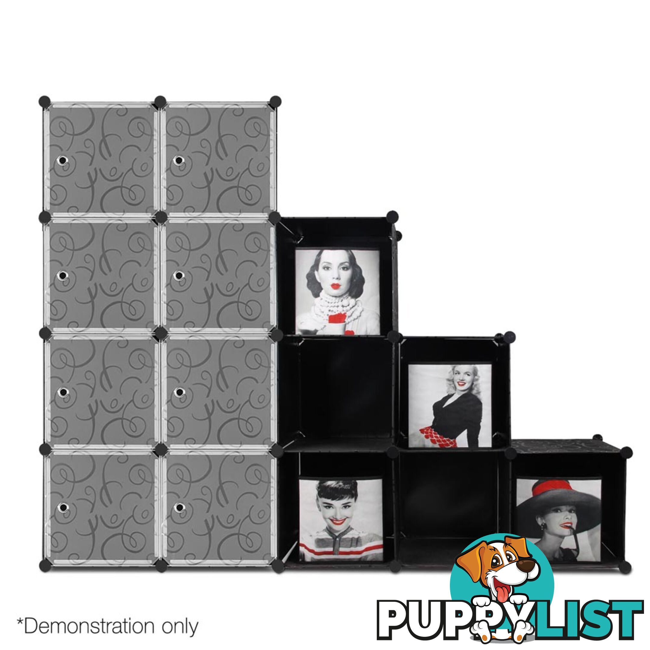 16 Cube Storage Cabinet with Hanging Bars - Black