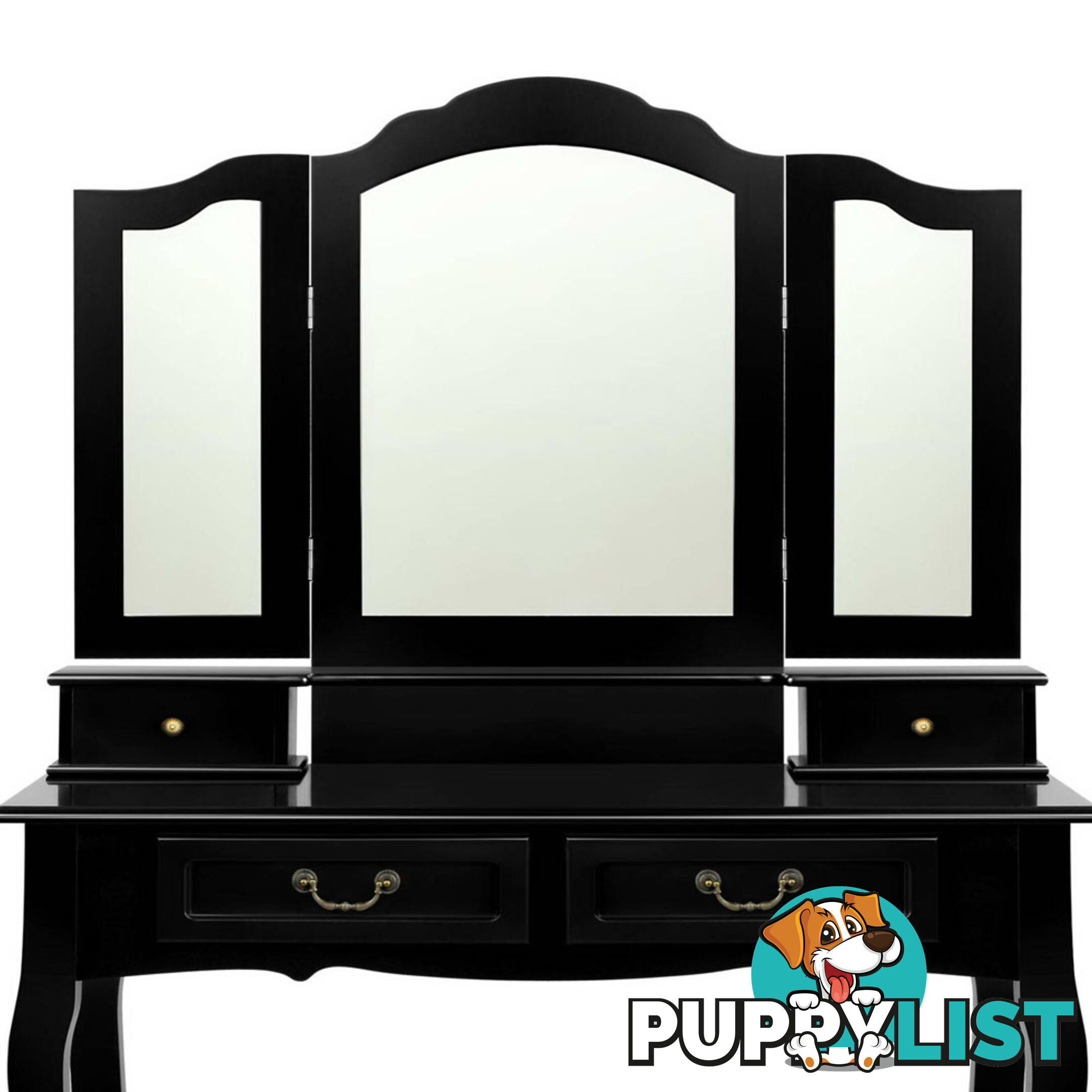 4 Drawer Dressing Table with Mirror - Black