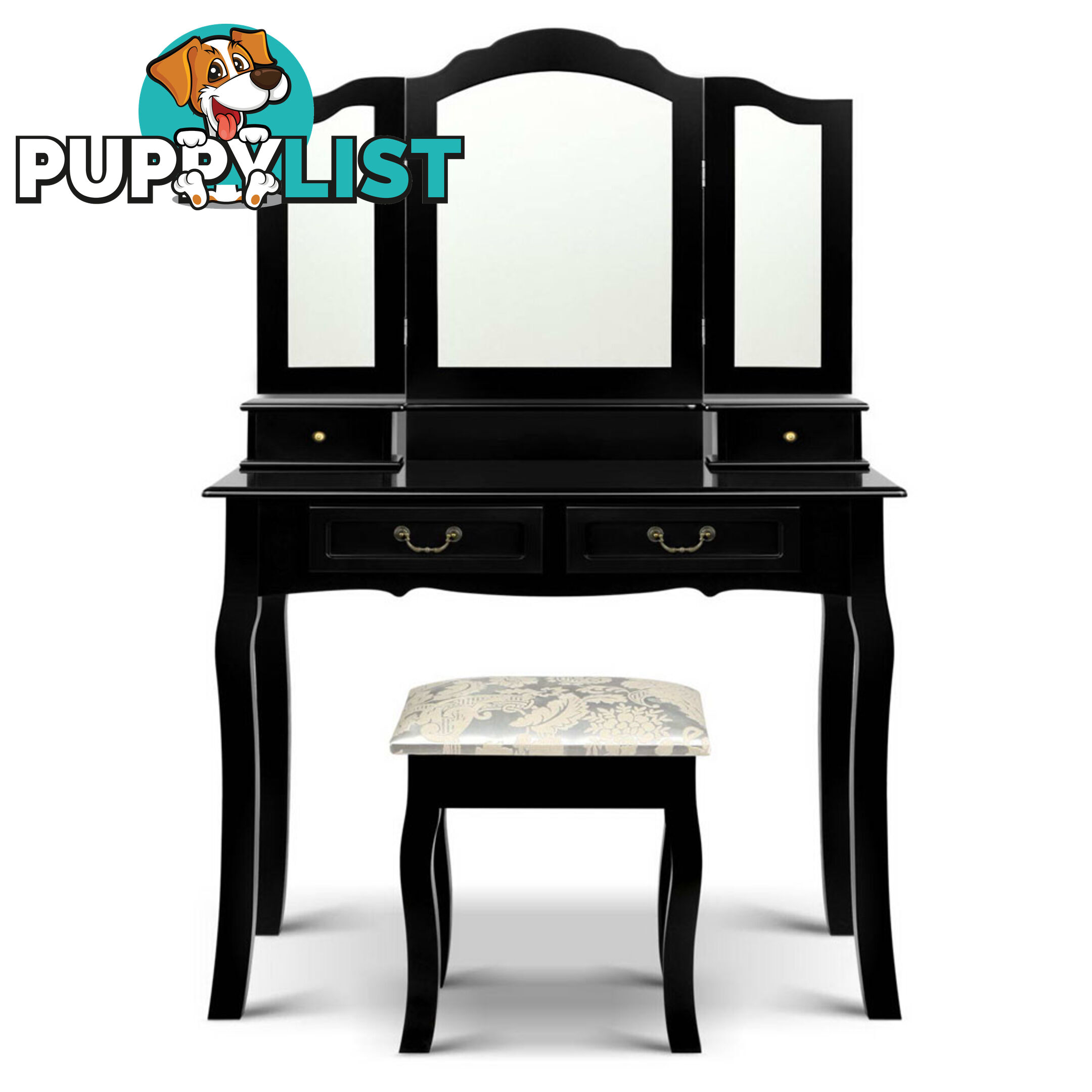 4 Drawer Dressing Table with Mirror - Black