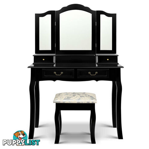 4 Drawer Dressing Table with Mirror - Black